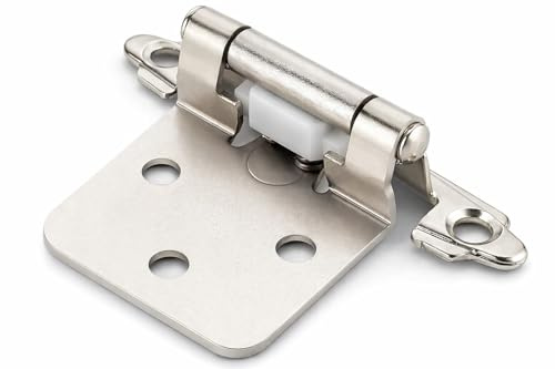 ANGSTROM 2-Pack Partially Exposed Cabinet Hinges, 180-Degree Self-Closing, Surface-Mount Full Overlay (Nickel Plated)