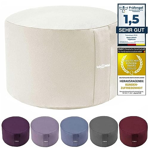 Body & MInd® Yogakissen Meditationskissen Boden Sitz-Kissen Polster für Meditation & Yoga; waschbarer Bezug und atmungsaktiver Premium Füllung; 18 cm Sitzhöhe (Beige)