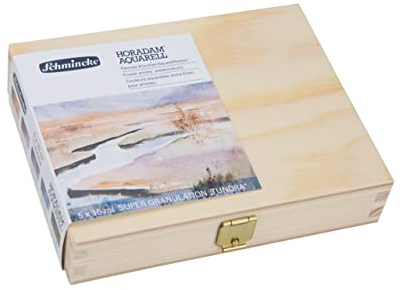 Schmincke – HORADAM® AQUARELL, Super Granulation Set Tundra, 5 x 15 ml-Tuben, 74 850 097, Holzkasten, sehr stark granulierende Farbtöne, feinste, supergranulierende Aquarellfarben