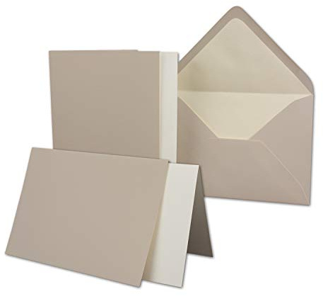Set di 10 biglietti DIN B6 - 12 x 17 cm - 120 x 170 mm - Biglietti pieghevoli con buste e fogli di inserimento - Superficie con struttura rigata - Tortora - Biglietti d'invito vintage