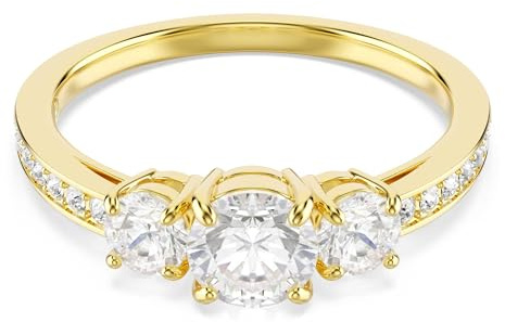 Swarovski Stilla Attract Ring, Vergoldeter und Weißer Damenring mit Drei Klaren Zirkonia im Rundschliff, Größe: 50
