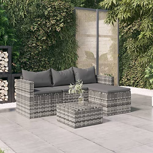 Tidyard 3-TLG. Trädgårdsloungeset, polyrotting, loungeset, trädgårdsmöbelset, trädgårdssoffa-set, soffset, loungegrupp, sittgrupp, balkongmöbler, terrassmöbler med kudde, grå polyrotting
