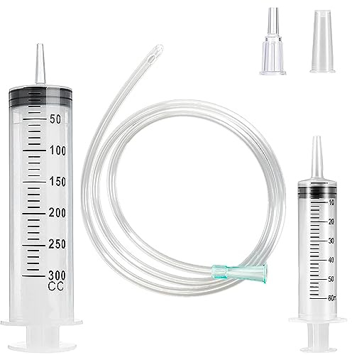 YUNYAN 1 stor spruta 300 ml + 1 spruta 60 ml spruta med 1 m gummislang, återanvändbar doseringsspruta plastspruta för laboratorium, djurfoder, växtbevattning