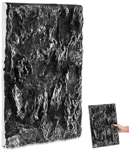 Abaodam 3D Vivarium Background Stone 45x30cm, PU Reptile Tank Rock Backdrop | Board for Crested Gecko Turtle Enclosure, Fish Tank Aquarium Decoration Accessories, Dark Grey Finish