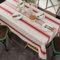 Vintage französische rot gestreifte Baumwoll-Leinen Tischdecke, waschbar, wiederverwendbar,für Küche, Esszimmer, Bauernhaus, Tischdekoration (142 x 220 cm)