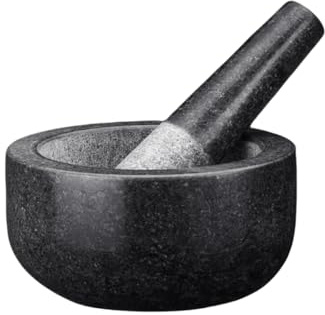 Simpa Large Solid Premium Black Granite Stone Mortar & Pestle Set - 16cm(6.3) Diameter