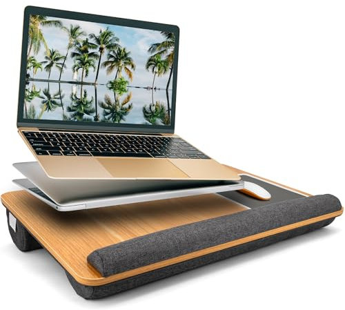 SEFFO Large Lap Desk Laptop Tray: Portable Stand With Cushion, Built In Mouse Pad and Device Holder - Padded Work Platform and Gaming Desk on Bed - Writing for Home Office - Fits up to 17 inch Laptop