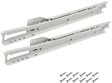 SAYOYO 1 Paar Schubladenführungen 450 mm, Teilauszug Ausziehbare Schubladenschienen, Rollenführungen mit 12 Schrauben, Tragfähigkeit 20kg, Weiß