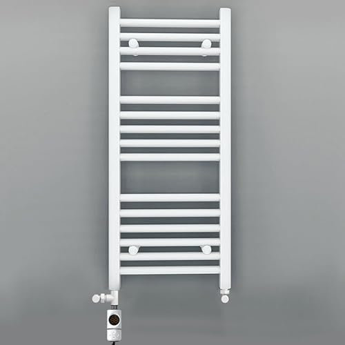 500mm Wide White Electric Dual Fuel Bathroom Towel Rail Radiator Heater With AF Thermostatic Electric Dual Fuel Element UK (500 x 800 mm)