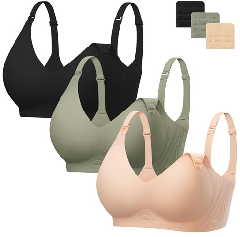 Angelhood 3 Pack Nursing Bras for Breastfeeding Seamless Pregnancy Maternity Bra Wireless Sleep Bralette Jelly Strip Support Postpartum Bra with Extenders, XL Size