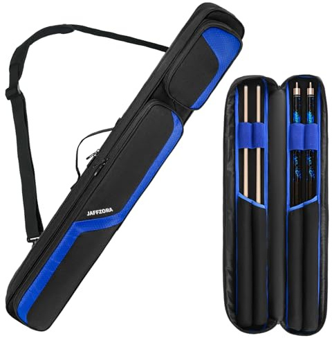 Jaffzora Pool Cue Case 2x2, Pool Stick Carrying Case Holds 2 Butts and 2 Shafts, Soft Billiard Cue Bag with Shoulder Straps, Black (Bag Only)