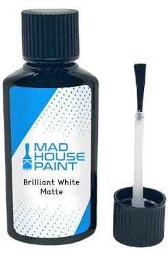 M.A.D MYLDAN AUTO DESIGN Brilliant White Matte Touch-Up Paint, 30ml Bottle with Brush - For Walls, Trim, Home Repairs