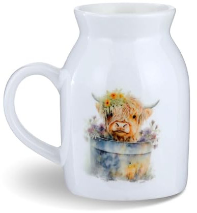 Charming Highland Cow Milk Jug with Handle 330ml Versatile Ceramic Milk Jugs for All Type of Kitchens Highland Cows Gifts for Women Animal Lover Gift for Mum Sister Friend