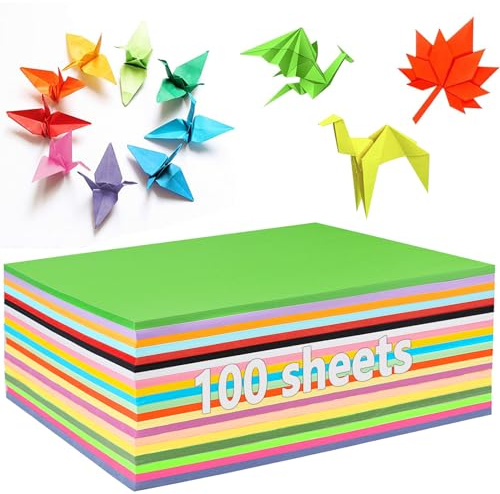 100 Sheets Colored Paper - A4 Origami Paper Double Sided Craft Pack (70gsm), 20 Assorted Colors Ideal for Crafting, Decorating, Sketching, Cutting, DIY Arts & Handmade Projects, 297mm x 210mm