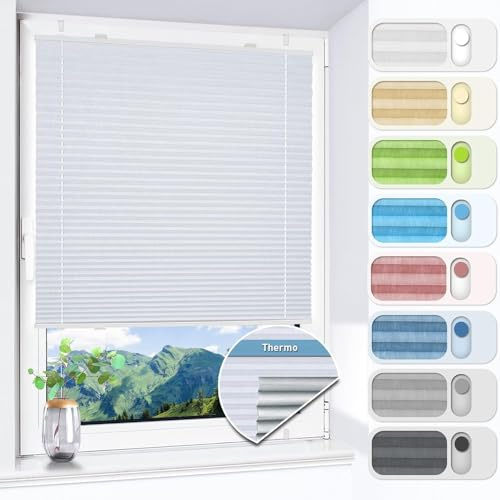 HOMEDEMO Plissee ohne Bohren verdunkelung, Thermo Plisseerollo Klemmfix, Weiß 70x210cm(BxH) Verdunklungsplissee 100% lichtundurchlässig für Fenster, Sonnenschutz Blickdicht Sichtschutz
