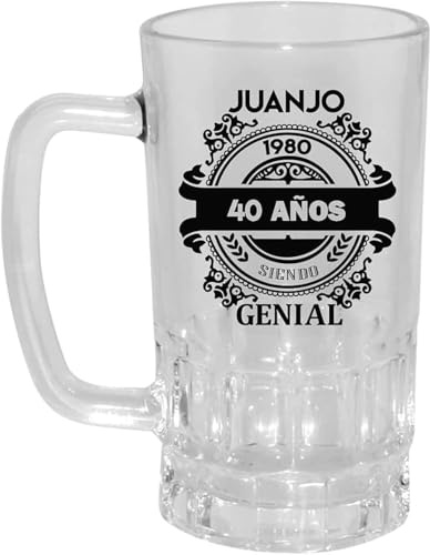 Kembilove® Jarra de Cerveza Personalizada con Nombre y Edad | Cristal 500 ml | Regalo Original Cumpleaños Hombre y Mujer | Idea Divertida para 40 Años