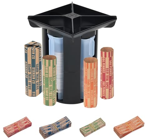 Contatore di monete, tubo di selezionatore di monete, macchina per la selezione e l'avvolgitore di monete 4 in 1, rullo per monete con 80 involucri per monete