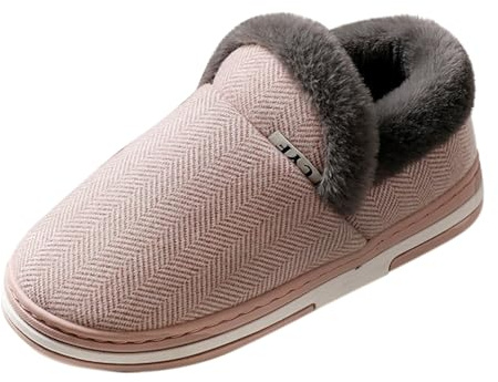 Zapatillas de estar por casa de felpa para mujer, cerradas con forro de felpa cálido, pantuflas mullidas con suela de goma antideslizante, zapatos de cabaña para interior y exterior, zapatos de felpa