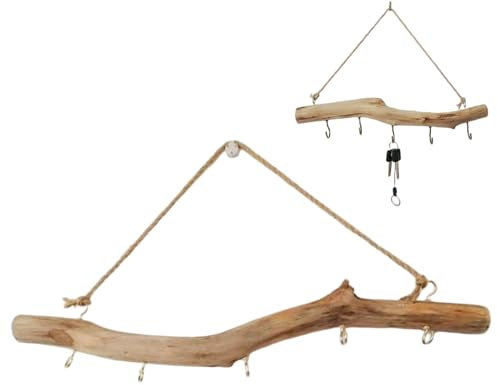 fkngcp Crochet mural en bois flotté, crochet en bois naturel de 16 pouces avec 5 broches, cintre rustique unique pour clés, chapeaux et décoration intérieure