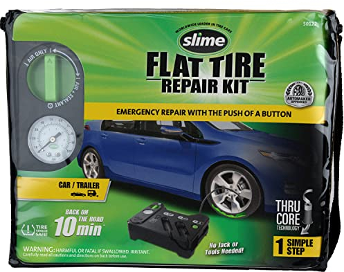 Slime 50122 Reifenpannen-Set, inkl. Dichtmittel und Reifenfüllpumpe, analog, geeignet für Autos und andere Autobahnfahrzeuge, 10 Min Fix
