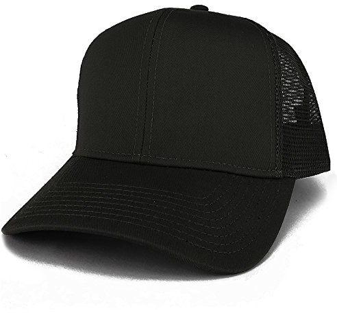 Armycrew XXL Oversize High Crown Adjustable Plain Mesh Back Trucker Baseball Cap - BLACK