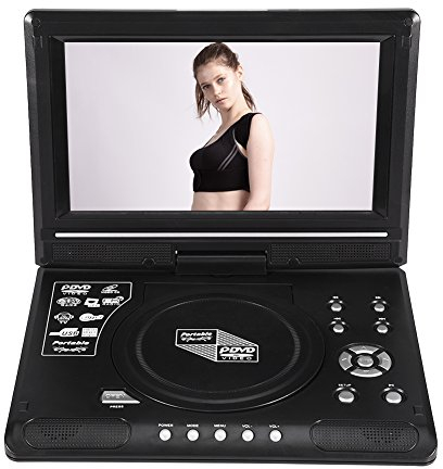 Lecteur DVD Portable, 9 Pouces LCD Lecteur Vidéo avec 270° Écran Rotatif, Radio FM, Batterie Rechargeable Support Carte SD, Format USB AV CD VCD.(EU)