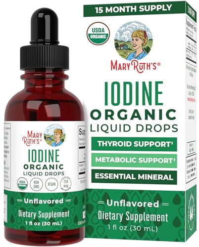 MaryRuth Organics, Iodine Liquid Drops, Dietary Supplement, Unflavored, 30ml, Vegan, Gluten-Free, Soy-Free