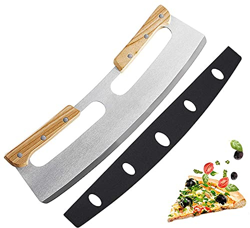 Coltello Tagliapizza, Taglia Pizza Acciaio Inox, Coltello Tagliapizza in Acciaio Inox, Tagliapizza con Manico in Legno, Coltello Pizza in Acciaio Inox, per Pizza, Torte, Waffle, Lasagne