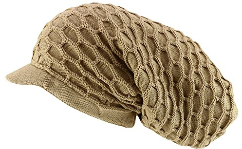 Armycrew Rasta RGY Dreadlock Reggae Cotton Oversize Long Beanie Visor Cap - Khaki