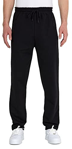 COMEOR Pantaloni da Jogging da Uomo in Cotone – Pantaloni Sportivi da Jogging da Uomo | Pantaloni per Il Tempo Libero con Tasche con Cerniera, Nero, L