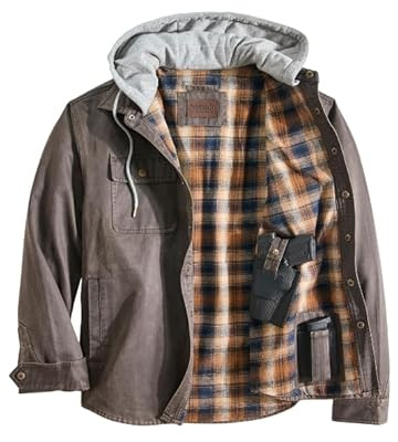 Venado Men's Concealed Carry Chore Coat - Hooded Flannel Lined Jacket (Moose Brown, 2XL)