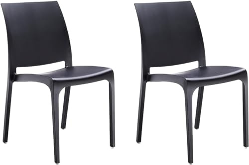 GLOUPIE Set 2 Sedie Volga In Polipropilene Nero, Impilabili, Dimensioni 54 x 46 x 81 Cm, Peso 3,5 Kg,Per Interno Ed Esterno, Made In Italy, Sedia Impilabile