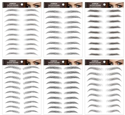 Rumyve6pcs 4D Hair-like Waterproof Natural Fake Eyebrow Stickers,Eyebrow Tattoo Stickers for Female Girls Beauty Beginners