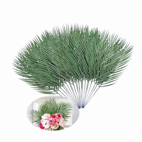Rikyo 19inch Artificial Areca Palm Leaves Stems,Faux Palm Fronds Tropical Plants Green Tree Leaves for Jungle Hawaii Birthday Barbecue Party Flowers Arrangement Wedding Decor (20, Green)