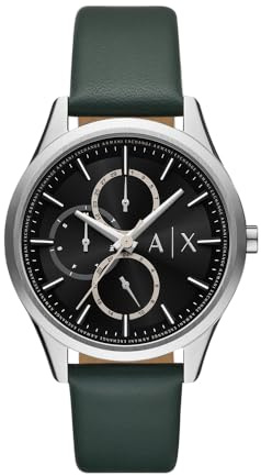 Armani Exchange Watch for Men Automatic Movement and 46mm Case Size with Stainless Steel Leather or Silicone Strap, Green