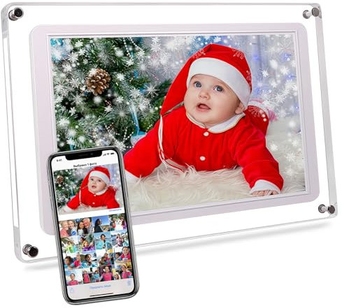Maovz 10.1-Inch Wi-Fi Digital Picture Frame with Frameo App - Acrylic Frame Design, 32GB Storage, IPS Touchscreen, Auto-Rotate, Easy Sharing via App (10.1 Inch)