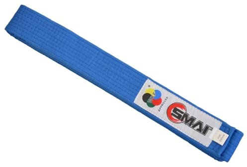 TEKKA BUDO SMAI Wettkampfgürtel WKF Karategürtel - Blau, Rot - 240 bis 320 cm Länge - Karate Wettkampf Gurt Blau 260 cm