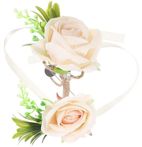 TINEASUR 1satz Künstlichen Blumen Romantische Handgelenk-corsage Und Boutonniere Für Hochzeiten Elegante Dekoration Für Bräute Und Trauzeugen Champagnerfarben Teiliges Set