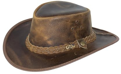 Black Jungle BALAT Chapeau en cuir, chapeau western, chapeau australien, chapeau de cowboy, mat, L
