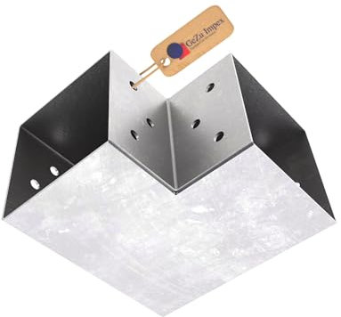 GeZu Impex Conector de Poste 91 x 91 mm Galvanizado por Inmersión en Caliente Juego de 4 Soportes de Esquina para Pérgola y Pabellón