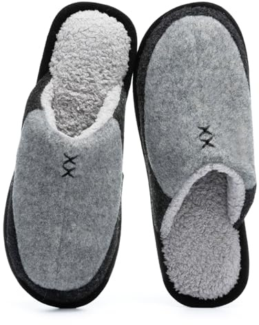 GOEWY Mens Two-Tone Scuff Slippers with Memory Foam Cozy Warm Slip On House Shoes for Indoor Outdoor Gifts for Men Him Dad