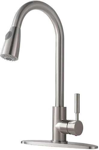 Comllen Kitchen Faucet with Pull Down Sprayer, Brushed Nickel, Modern Pull Out Stainless Steel Single Handle with Deck Plate