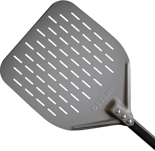 AMZBBQ® Pala para pizza premium – [MANGO LARGO] – Pala perforada de aluminio anodizado duro – Facilita el deslizamiento de la masa – Accesorio para barbacoa, regalo – [Ancho: 40 cm/Largo: 92,5 cm]
