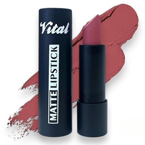 Vital Horizon Matte Lipstick – 27 Rich Shades – Long-Lasting, Waterproof, Non-Drying Formula (Nude Rose)