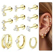 20G Helix Piercing Jewelry Flat Back Cartilage Earrings for Women - Hypoallergenic Surgical Stainless Steel Gold Stud Hoop Cartilage Helix Earring Set Daith Tragus Conch Flat Back Stud Earrings Single