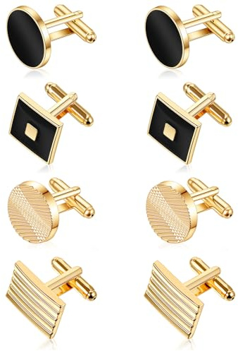 Nogeqi 4 paires de boutons de manchette pour homme, manchettes classiques personnalisées rétro pour mariage, soirée dansante, chemise d'affaires, entreprise, cadeau (Or)