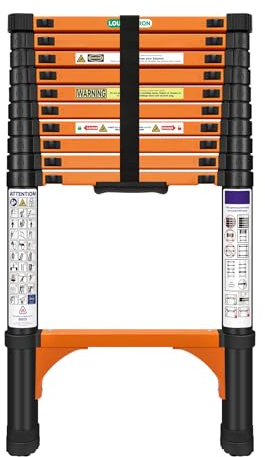 Chanjarhill 3,2m Teleskopleiter, Hochwertig Klappleiter Ausziehbar Leiter mit Stabilisator, Tragbare rutschfeste Ausziehleiter Mehrzweckleiter Haushaltsleiter Außenleiter für Wohnmobile und Dachböden