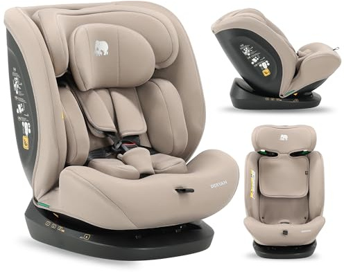 Silla de coche para niños Deryan Clyde i-Size (40-150 cm), 0-12 años, 0-36 kg, Montaje con cinturones de seguridad, reposacabezas y respaldo ajustables, reductor e inserto lingual, R129 (Nougat)