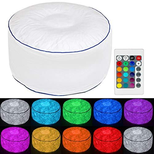 Tronje aufblasbarer LED Sitz-Hocker Ø60cm Puff bis 120kg Farbwechsel FB 18 LEDs Outdoor Fußhocker Fußablage Weiß