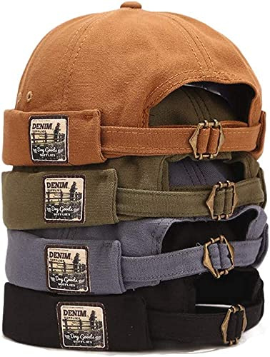 Milcraft Mens Cotton Patch Brimless Skullcap Sailor Cap Rolled Cuff Retro Beanie Hat 4 Pack